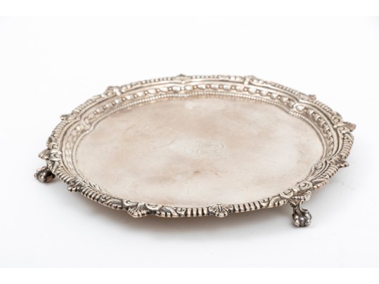 Sterling Silver Footed Waiter Tray, Monogrammed 