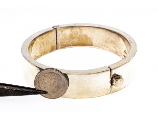Sterling Silver Wide Contemporary Hinged Bangle Bracelet