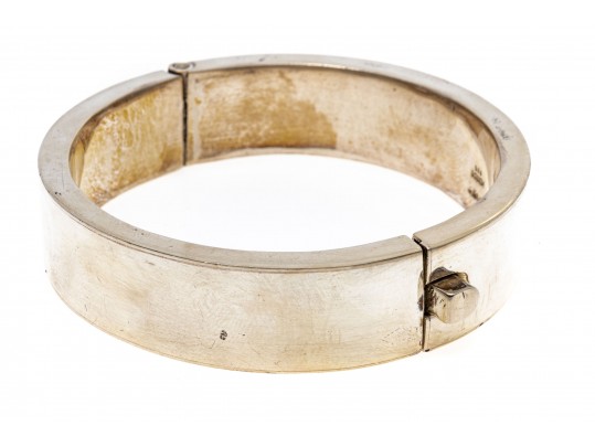 Sterling Silver Wide Contemporary Hinged Bangle Bracelet