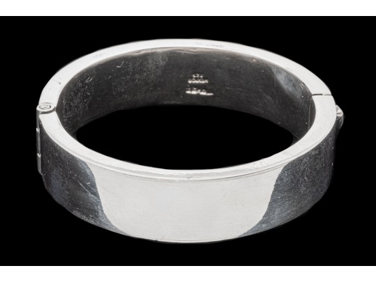 Sterling Silver Wide Contemporary Hinged Bangle Bracelet