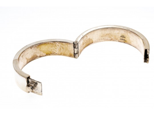 Sterling Silver Wide Contemporary Hinged Bangle Bracelet