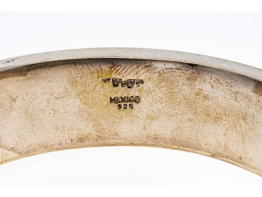 Sterling Silver Wide Contemporary Hinged Bangle Bracelet