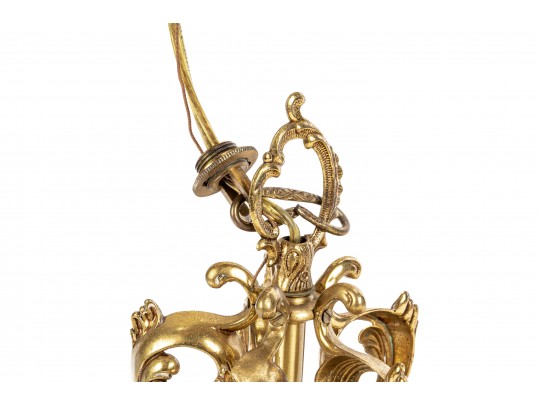 Ornamental Four Light Brass Chandelier 