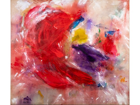 Bright Stefan Georg (Dallas) Large Abstract Painting On Canvas