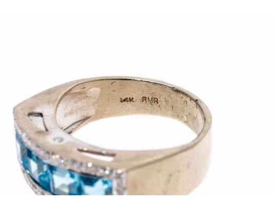 Contemporary 14K Gold, Topaz And Diamond Ring, Size 4.75