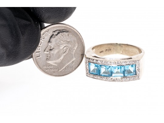 Contemporary 14K Gold, Topaz And Diamond Ring, Size 4.75