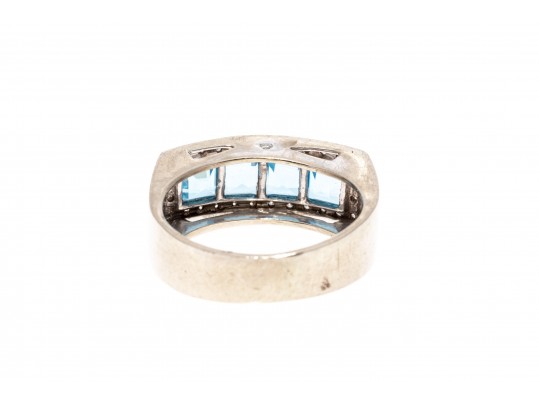 Contemporary 14K Gold, Topaz And Diamond Ring, Size 4.75