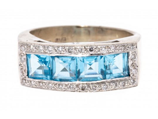 Contemporary 14K Gold, Topaz And Diamond Ring, Size 4.75