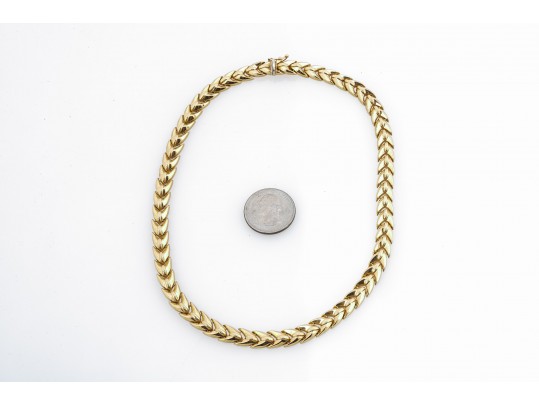 Aurafin Italian 14K Yellow Gold Etched Fancy Link Choker Length Necklace 