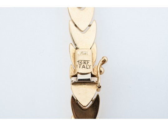 Aurafin Italian 14K Yellow Gold Etched Fancy Link Choker Length Necklace 