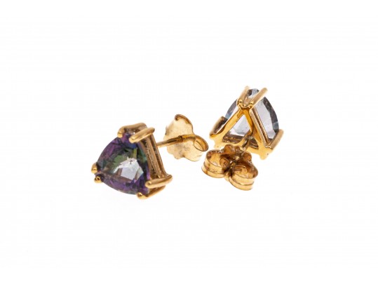 An Eye-Catching Pair Of 14K Gold And Mystic Topaz Stud Earrings
