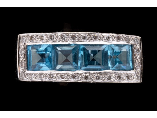 Contemporary 14K Gold, Topaz And Diamond Ring, Size 4.75