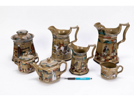 Seven Piece Collection Of Antique Deldareware Buffalo Pottery 