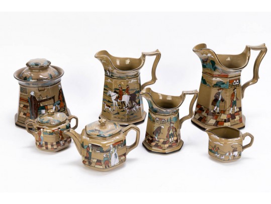 Seven Piece Collection Of Antique Deldareware Buffalo Pottery 