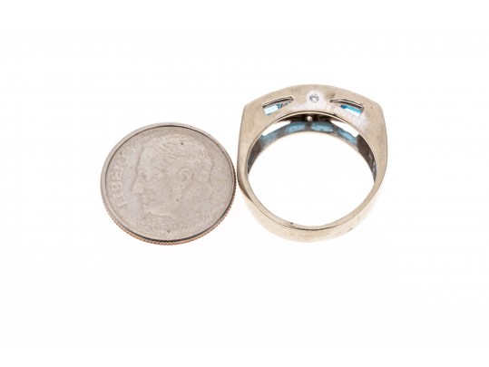 Contemporary 14K Gold, Topaz And Diamond Ring, Size 4.75