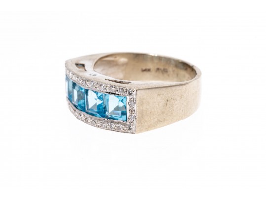 Contemporary 14K Gold, Topaz And Diamond Ring, Size 4.75