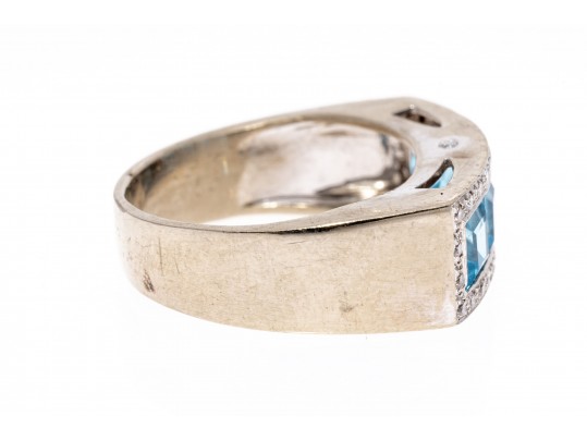 Contemporary 14K Gold, Topaz And Diamond Ring, Size 4.75