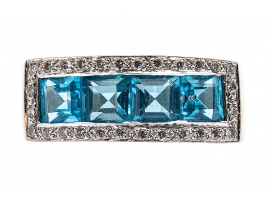 Contemporary 14K Gold, Topaz And Diamond Ring, Size 4.75