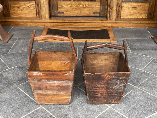 Two Compatible Antique Wood Buckets