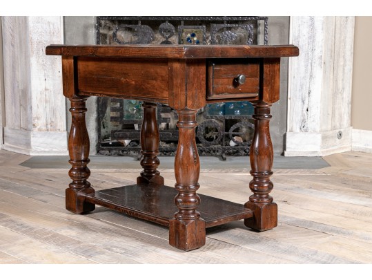 Planked Intentional Distressed Side Table, Possible Guy Chaddock