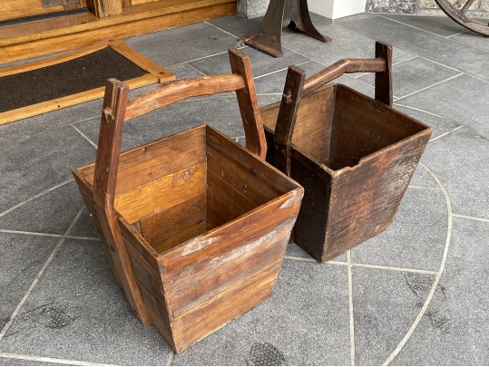 Two Compatible Antique Wood Buckets