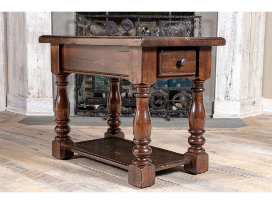 Planked Intentional Distressed Side Table, Possible Guy Chaddock