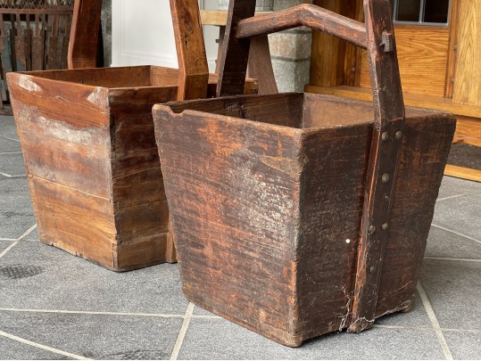 Two Compatible Antique Wood Buckets