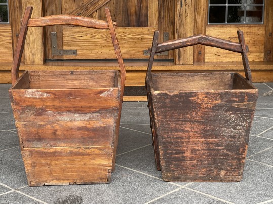 Two Compatible Antique Wood Buckets