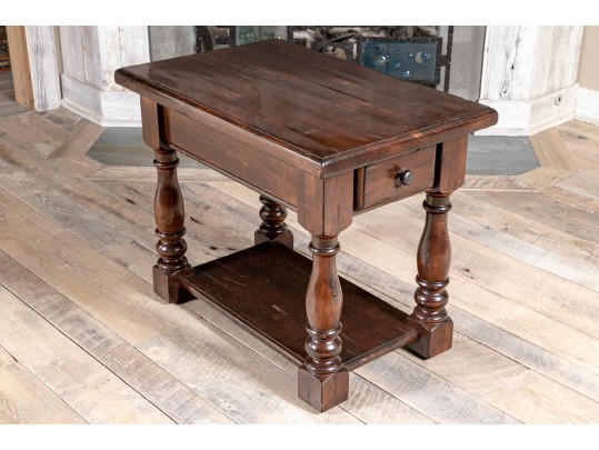 Planked Intentional Distressed Side Table, Possible Guy Chaddock