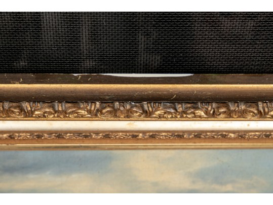 A.E.S. Signed Oil On Canvas Coastal Scene In A Carved Gilt Frame