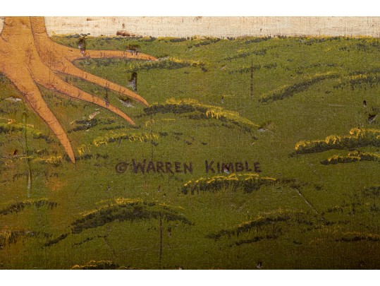 Original Warren Kimble (Vermont) Folk Art Oil Painting On Reclaimed Wood Titled Rooster Facing East