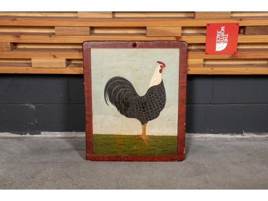 Original Warren Kimble (Vermont) Folk Art Oil Painting On Reclaimed Wood Titled Rooster Facing East