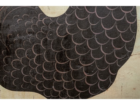 Original Warren Kimble (Vermont) Folk Art Oil Painting On Reclaimed Wood Titled Rooster Facing East