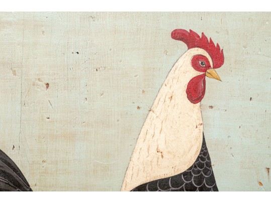 Original Warren Kimble (Vermont) Folk Art Oil Painting On Reclaimed Wood Titled Rooster Facing East
