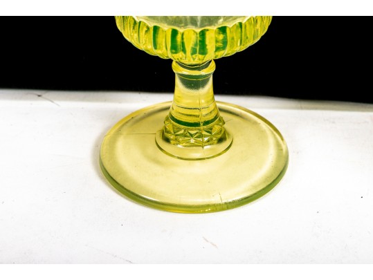 Uranium Glass Goblets In L. Wright Daisy & Button And Adams Wildflower Patterns