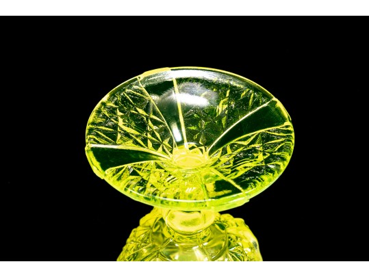 Uranium Glass Goblets In L. Wright Daisy & Button And Adams Wildflower Patterns