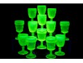 Uranium Glass Goblets In L. Wright Daisy & Button And Adams Wildflower Patterns