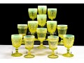 Uranium Glass Goblets In L. Wright Daisy & Button And Adams Wildflower Patterns