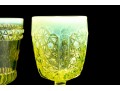 Uranium Glass Goblets In L. Wright Daisy & Button And Adams Wildflower Patterns