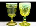 Uranium Glass Goblets In L. Wright Daisy & Button And Adams Wildflower Patterns