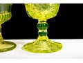 Uranium Glass Goblets In L. Wright Daisy & Button And Adams Wildflower Patterns