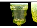 Uranium Glass Goblets In L. Wright Daisy & Button And Adams Wildflower Patterns