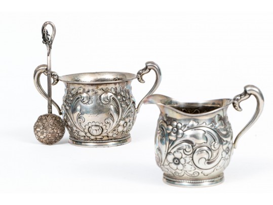 Gorham Sterling Silver Flower And Scroll Pattern Sugar And Creamer