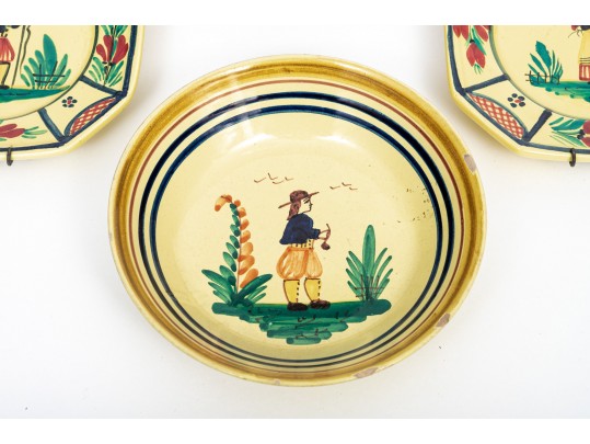 Fine Collection Of 4 HB Quimper, Yellow Ground, Ceramic Dishes