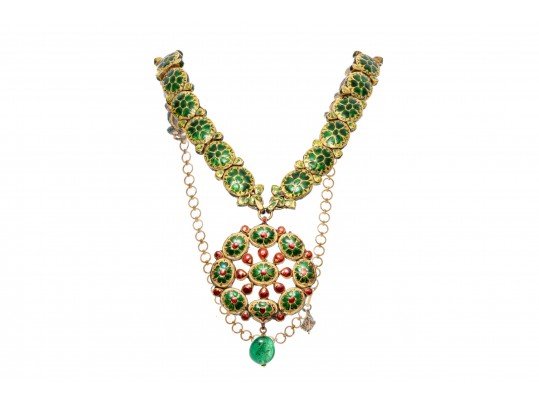 18k Yellow Gold Majestic Reversible Navaratna Necklace