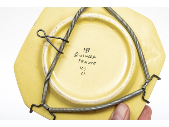 Fine Collection Of 4 HB Quimper, Yellow Ground, Ceramic Dishes