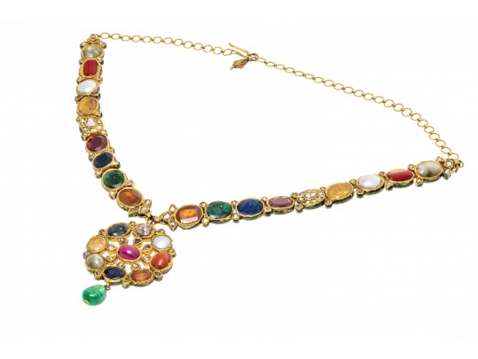 18k Yellow Gold Majestic Reversible Navaratna Necklace