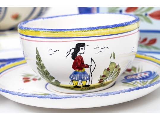 Assorted Collection Of Quimper Polychromatic Ceramic Wares