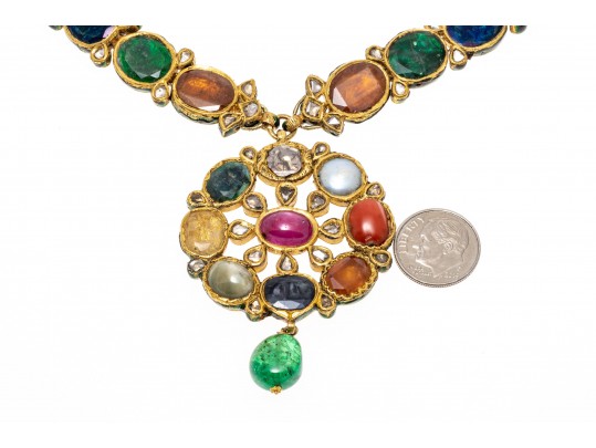 18k Yellow Gold Majestic Reversible Navaratna Necklace