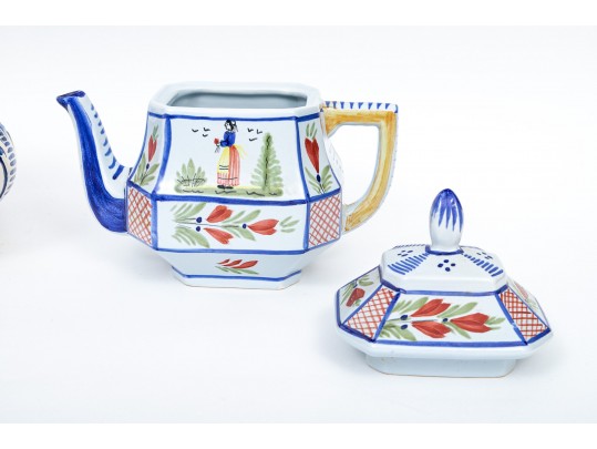Assorted Collection Of Quimper Polychromatic Ceramic Wares